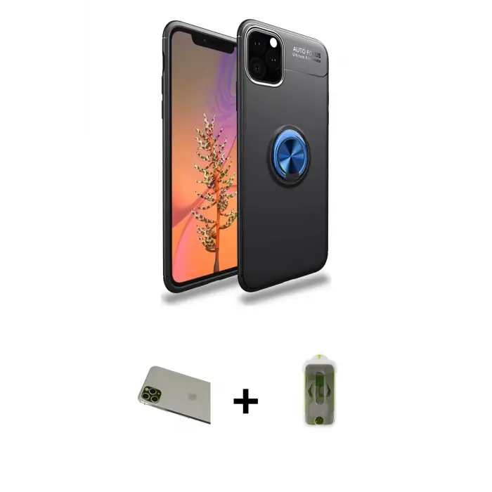 ieg™ iPhone 11 Pro Max Kılıf Yankı Form Prime - Siyah Joko Magic 5D Hayalet Cam + Rainbow Kamera Lens Koruma Cam - YL
