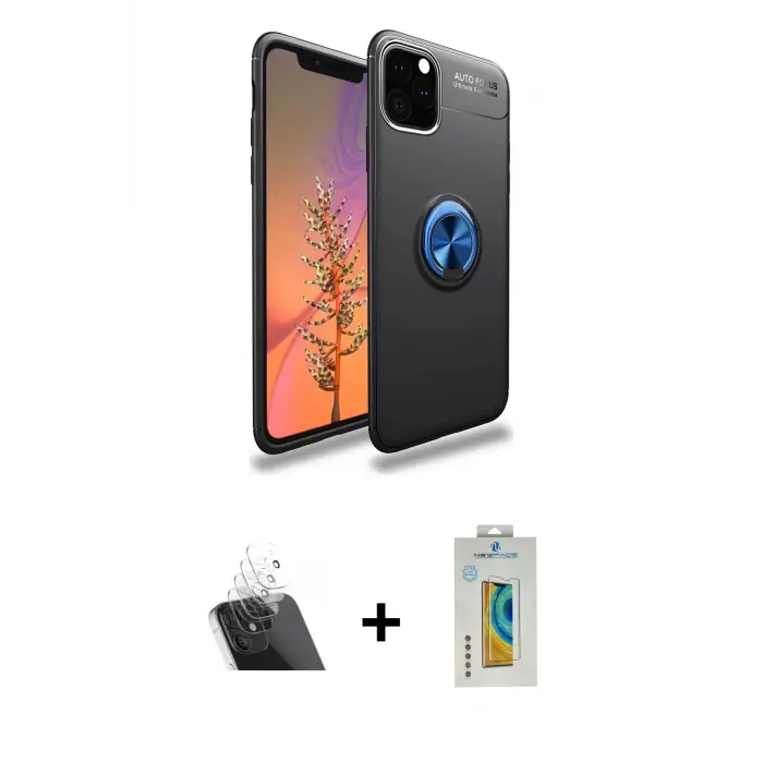 ieg™ iPhone 11 Pro Max Kılıf Yankı Form Prime - Siyah Polymer Nano Ekran Koruyucu + Kamera Lens Koruma Cam - SF