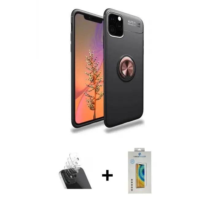 ieg™ iPhone 11 Pro Max Kılıf Yankı Form Prime - Siyah Polymer Nano Ekran Koruyucu + Kamera Lens Koruma Cam - SF