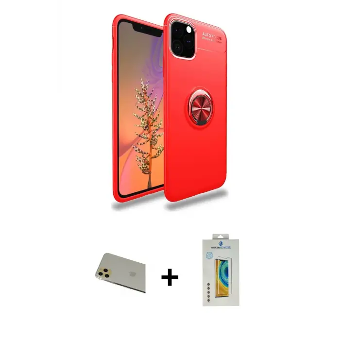 ieg™ iPhone 11 Pro Max Kılıf Yankı Form Prime - Siyah Polymer Nano Ekran Koruyucu + Rainbow Kamera Lens Koruma Cam - GD