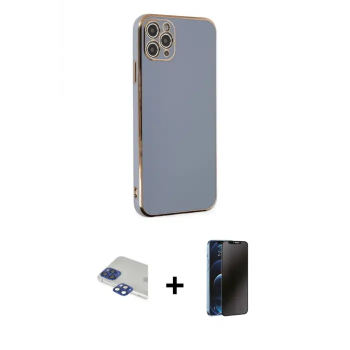 ieg™ iPhone 11 Pro Max Kılıf Yankı Serisi - Siyah 3D Antistatik Hayalet Cam Ekran Koruyucu + Pers Alüminyum Kamera Lens - LT