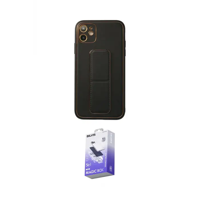ieg™ iPhone 12 Kılıf Akış Doku - Siyah Bilvis 5in1 5D Magic Hayalet Cam Ekran Koruyucu