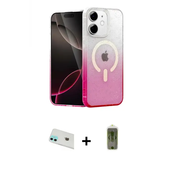 ieg™ iPhone 12 Kılıf Eksen Minimal Özel Seri - Siyah Joko Magic 5D Hayalet Cam + Rainbow Kamera Lens Koruma Cam - YL