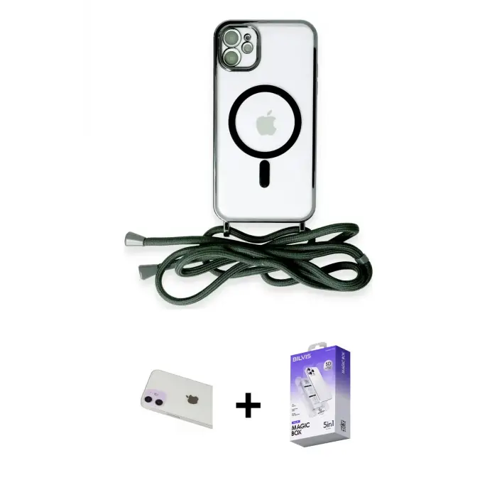 ieg™ iPhone 12 Kılıf Eksen Özel Seri - Siyah Bilvis 5in1 3D Magic Cam Ekran Koruyucu + Rainbow Kamera Lens Koruma Cam - MR