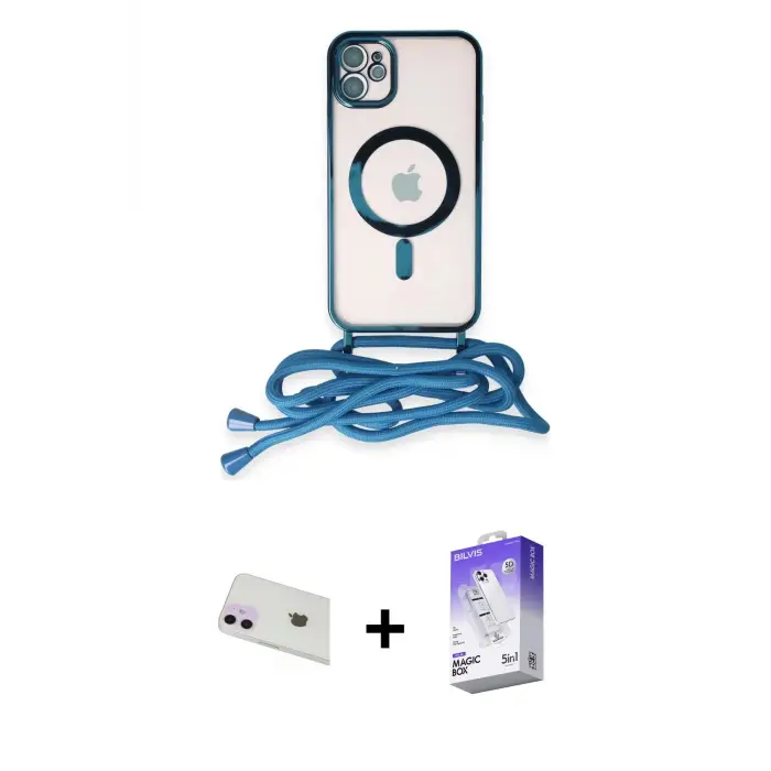 ieg™ iPhone 12 Kılıf Eksen Özel Seri - Siyah Bilvis 5in1 3D Magic Cam Ekran Koruyucu + Rainbow Kamera Lens Koruma Cam - MR