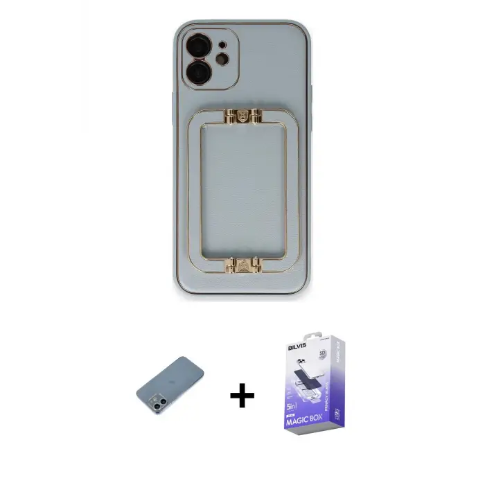 ieg™ iPhone 12 Kılıf Kozmos Minimal Prime - Siyah Bilvis 5in1 5D Magic Hayalet Cam Ekran Koruyucu + Shine Kamera Lens Koruma Cam - SABE