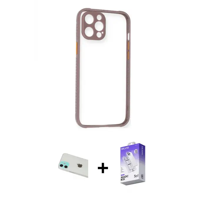 ieg™ iPhone 12 Kılıf Nova Asil Özel Seri - Siyah Bilvis 5in1 3D Magic Cam Ekran Koruyucu + Rainbow Kamera Lens Koruma Cam - YL