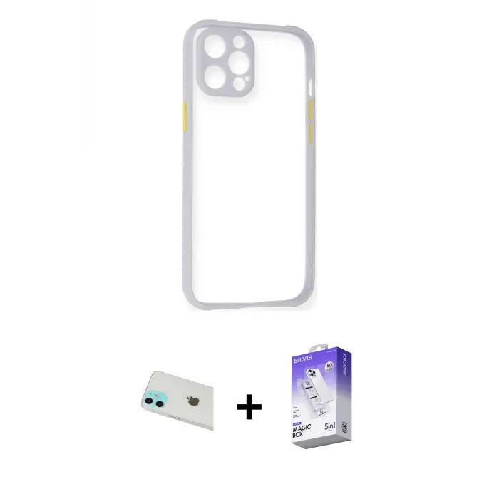 ieg™ iPhone 12 Kılıf Nova Asil Özel Seri - Siyah Bilvis 5in1 3D Magic Cam Ekran Koruyucu + Rainbow Kamera Lens Koruma Cam - YL