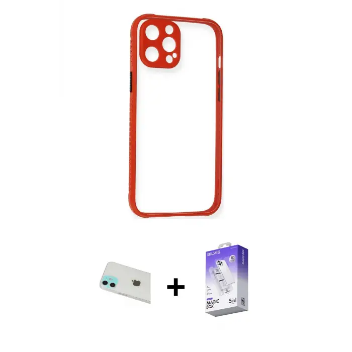 ieg™ iPhone 12 Kılıf Nova Asil Özel Seri - Siyah Bilvis 5in1 3D Magic Cam Ekran Koruyucu + Rainbow Kamera Lens Koruma Cam - YL