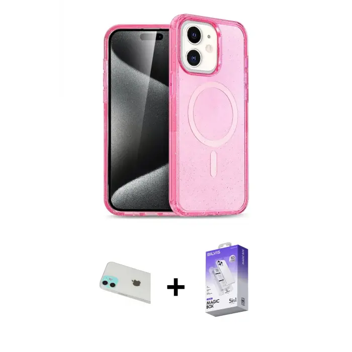ieg™ iPhone 12 Kılıf Nova Asil Prime - Siyah Bilvis 5in1 3D Magic Cam Ekran Koruyucu + Rainbow Kamera Lens Koruma Cam - YL