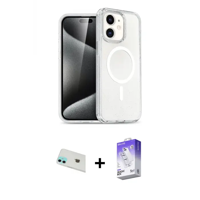 ieg™ iPhone 12 Kılıf Nova Asil Prime - Siyah Bilvis 5in1 3D Magic Cam Ekran Koruyucu + Rainbow Kamera Lens Koruma Cam - YL