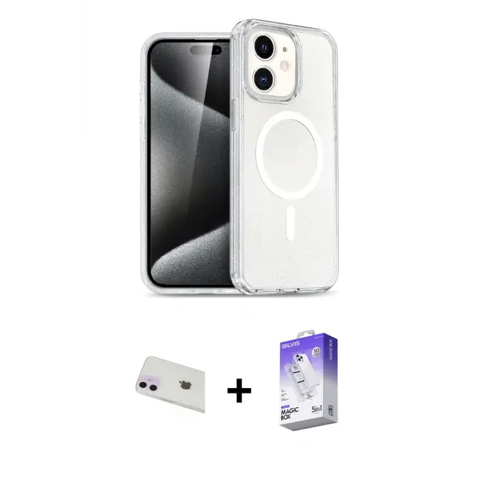 ieg™ iPhone 12 Kılıf Nova Asil Prime - Siyah Bilvis 5in1 3D Magic Cam Ekran Koruyucu + Rainbow Kamera Lens Koruma Cam - MR