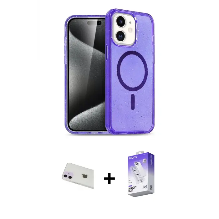 ieg™ iPhone 12 Kılıf Nova Asil Prime - Siyah Bilvis 5in1 3D Magic Cam Ekran Koruyucu + Rainbow Kamera Lens Koruma Cam - MR
