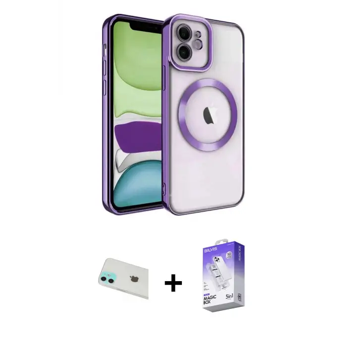 ieg™ iPhone 12 Kılıf Nova Işık Özel Seri - Siyah Bilvis 5in1 3D Magic Cam Ekran Koruyucu + Rainbow Kamera Lens Koruma Cam - YL