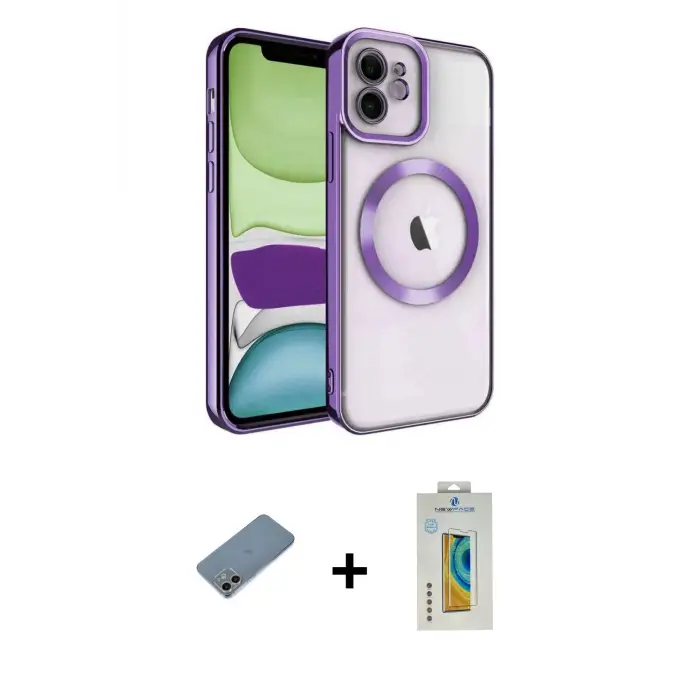 ieg™ iPhone 12 Kılıf Nova Işık Özel Seri - Siyah Polymer Nano Ekran Koruyucu + Shine Kamera Lens Koruma Cam - GI