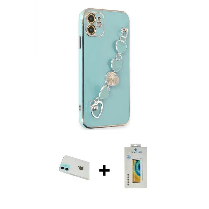 ieg™ iPhone 12 Kılıf Nova Işık Prime - Siyah Polymer Nano Ekran Koruyucu + Rainbow Kamera Lens Koruma Cam - YL