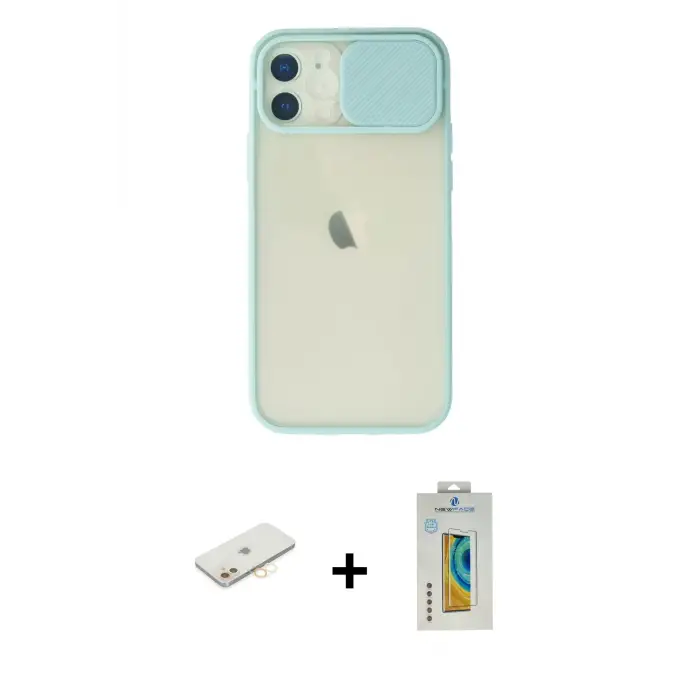 ieg™ iPhone 12 Kılıf Vadi Çizgi - Siyah Polymer Nano Ekran Koruyucu + Renkli Kamera Lens Koruma Cam - SI