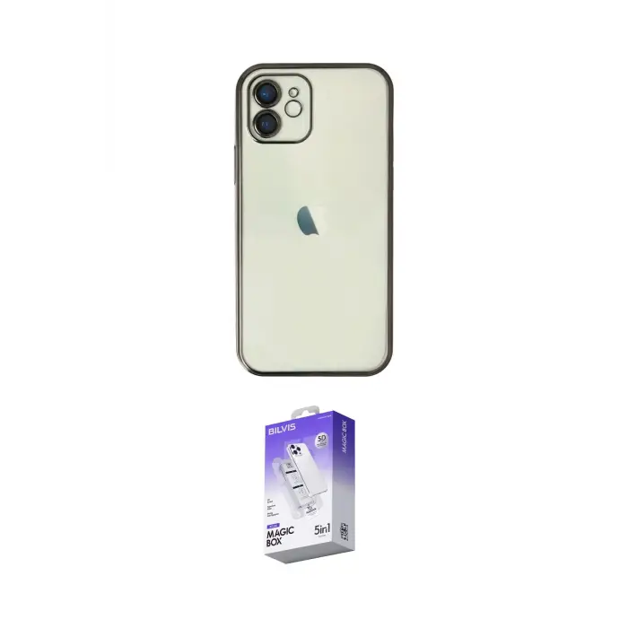 ieg™ iPhone 12 Kılıf Vadi Minimal - Siyah Bilvis 5in1 3D Magic Cam Ekran Koruyucu