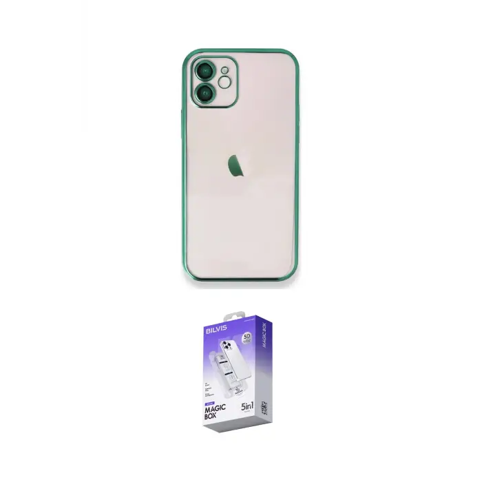 ieg™ iPhone 12 Kılıf Vadi Minimal - Siyah Bilvis 5in1 3D Magic Cam Ekran Koruyucu