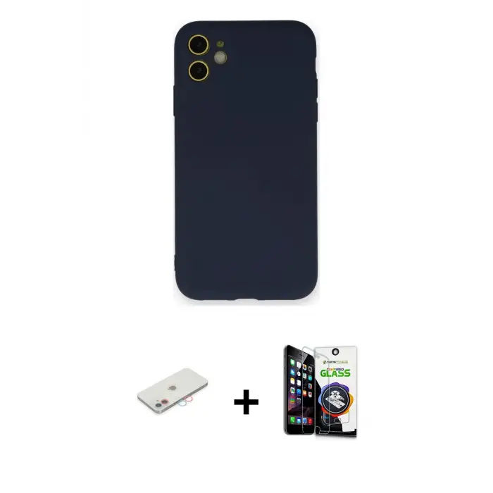 ieg™ iPhone 12 Mini Kılıf Ahenk Serisi - Şeffaf Temperli Cam Ekran Koruyucu + Renkli Kamera Lens Koruma Cam - PE
