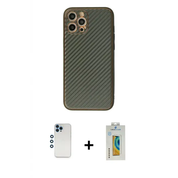 ieg™ iPhone 12 Pro Kılıf Ahenk Işık - Siyah Polymer Nano Ekran Koruyucu + Shine Kamera Lens - MI