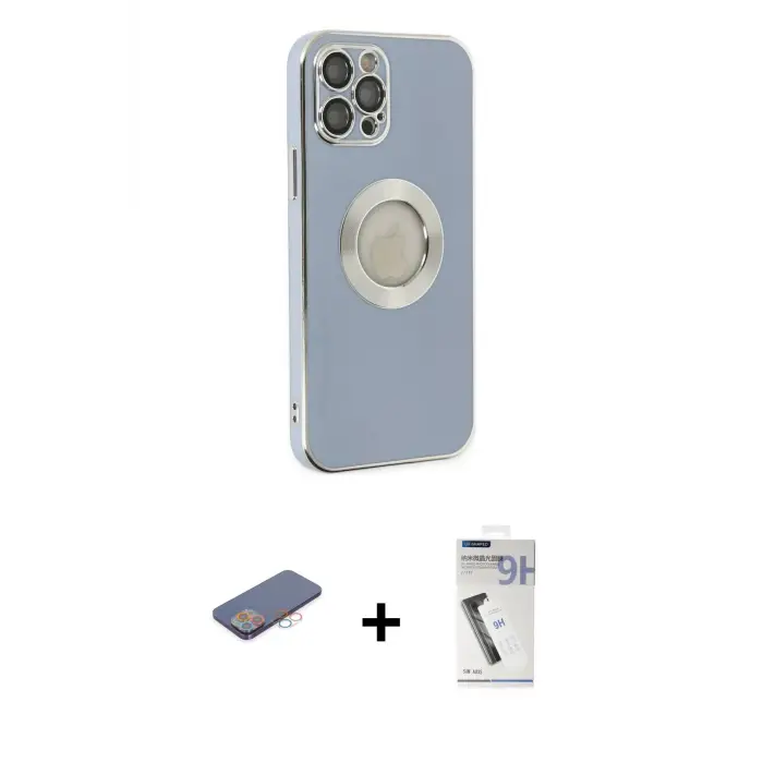 ieg™ iPhone 12 Pro Kılıf İz Form Serisi - Şeffaf Uv Polymer Nano Ekran Koruyucu + Renkli Kamera Lens Koruma Cam - PE