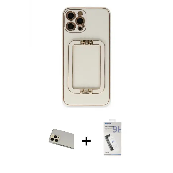 ieg™ iPhone 12 Pro Kılıf Kozmos Minimal Prime - Şeffaf Uv Polymer Nano Ekran Koruyucu + Rainbow Kamera Lens Koruma Cam - GD