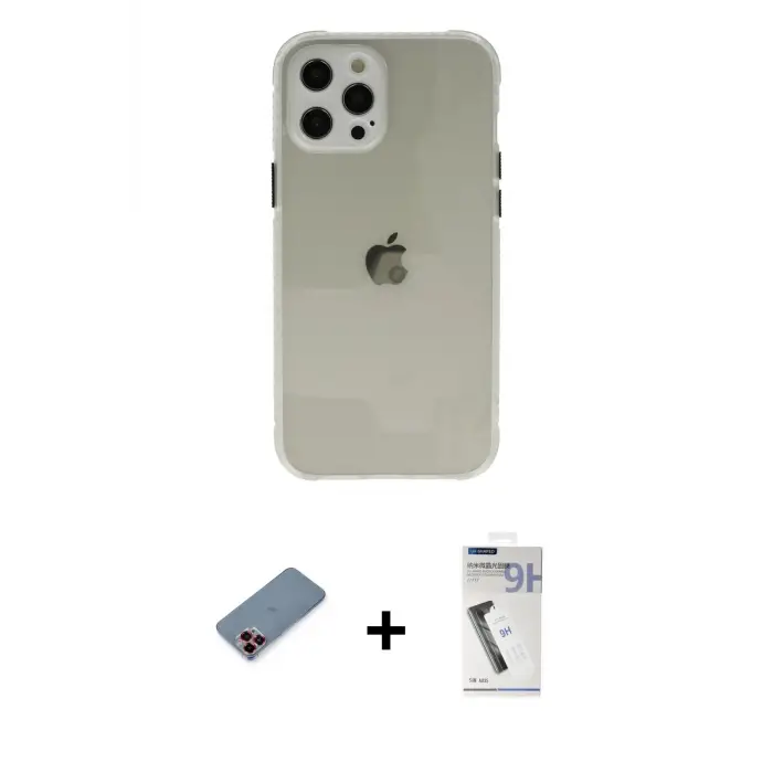 ieg™ iPhone 12 Pro Kılıf Nova Asil Özel Seri - Şeffaf Uv Polymer Nano Ekran Koruyucu + Metal Kamera Lens Koruma Cam - KI