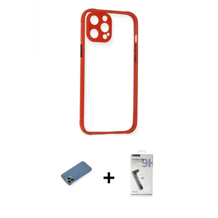 ieg™ iPhone 12 Pro Kılıf Nova Asil Özel Seri - Şeffaf Uv Polymer Nano Ekran Koruyucu + Shine Kamera Lens Koruma Cam - GD