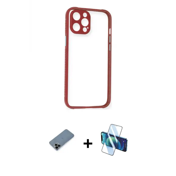 ieg™ iPhone 12 Pro Kılıf Nova Asil Özel Seri - Siyah 3D Antistatik Cam Ekran Koruyucu + Shine Kamera Lens Koruma Cam - SH