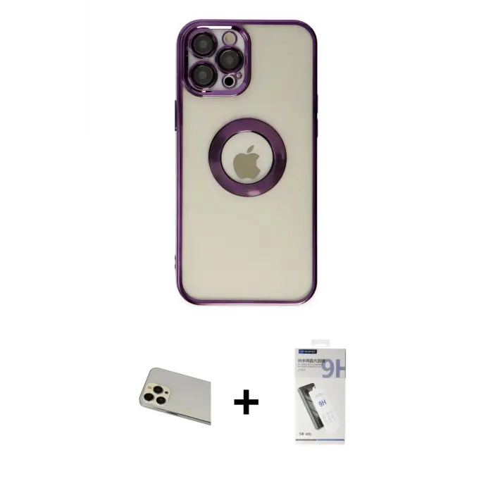 ieg™ iPhone 12 Pro Kılıf Pusula Form - Şeffaf Uv Polymer Nano Ekran Koruyucu + Rainbow Kamera Lens Koruma Cam - GD