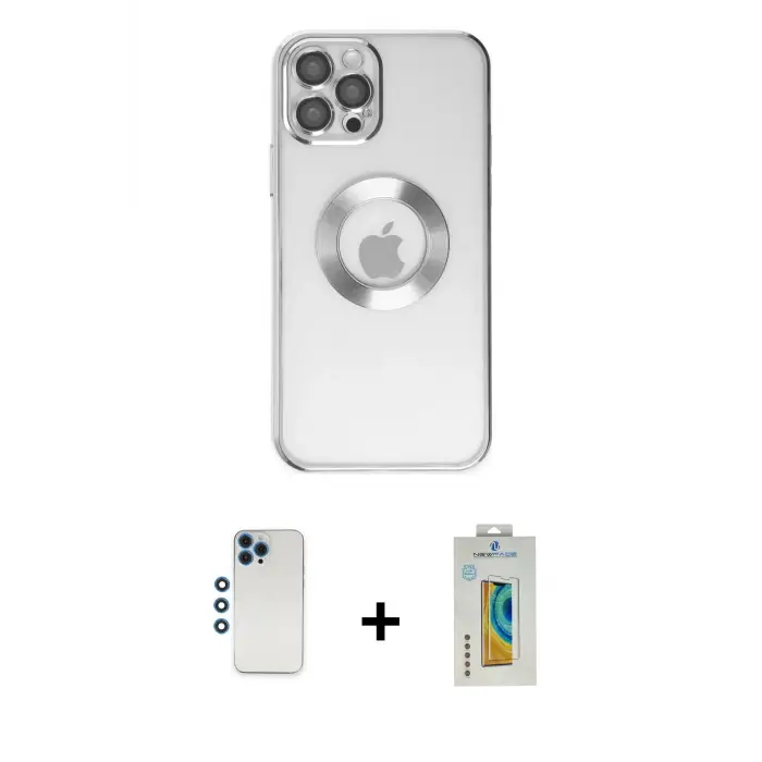 ieg™ iPhone 12 Pro Kılıf Pusula Form - Siyah Polymer Nano Ekran Koruyucu + Shine Kamera Lens - MI