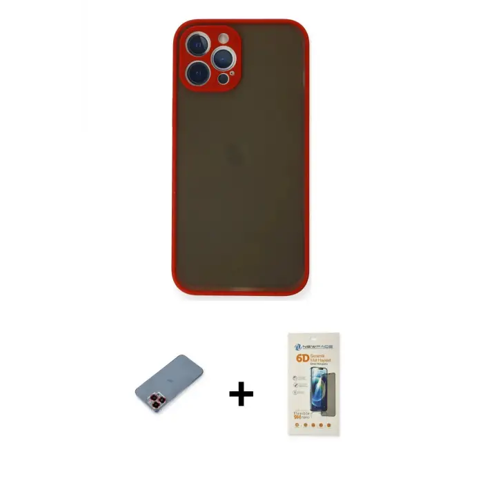 ieg™ iPhone 12 Pro Max Kılıf Ahenk Çizgi Serisi - Siyah 6D Mat Seramik Hayalet Nano Ekran Koruyucu + Metal Kamera Lens Koruma Cam - KI