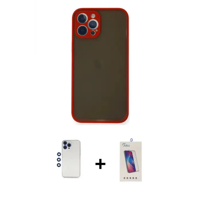 ieg™ iPhone 12 Pro Max Kılıf Ahenk Çizgi Serisi - Siyah Joko 5D Cam + Shine Kamera Lens - LT