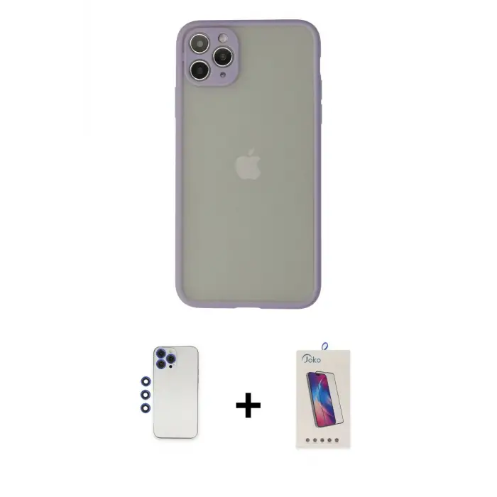ieg™ iPhone 12 Pro Max Kılıf Ahenk Çizgi Serisi - Siyah Joko 5D Cam + Shine Kamera Lens - LT