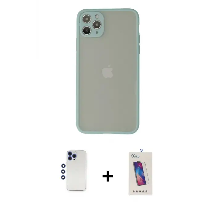 ieg™ iPhone 12 Pro Max Kılıf Ahenk Çizgi Serisi - Siyah Joko 5D Cam + Shine Kamera Lens - LT