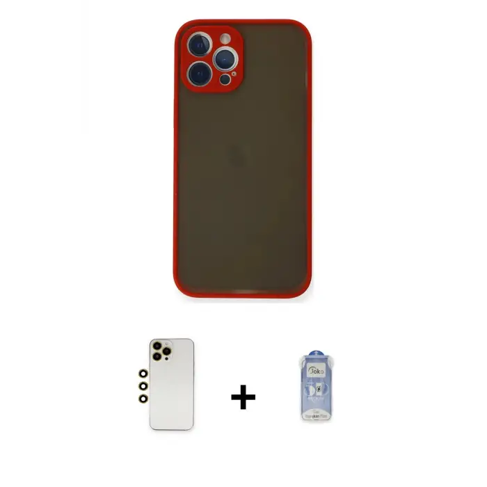 ieg™ iPhone 12 Pro Max Kılıf Ahenk Çizgi Serisi - Siyah Joko Magic 5D Cam + Shine Kamera Lens - GD