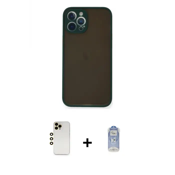 ieg™ iPhone 12 Pro Max Kılıf Ahenk Çizgi Serisi - Siyah Joko Magic 5D Cam + Shine Kamera Lens - GD