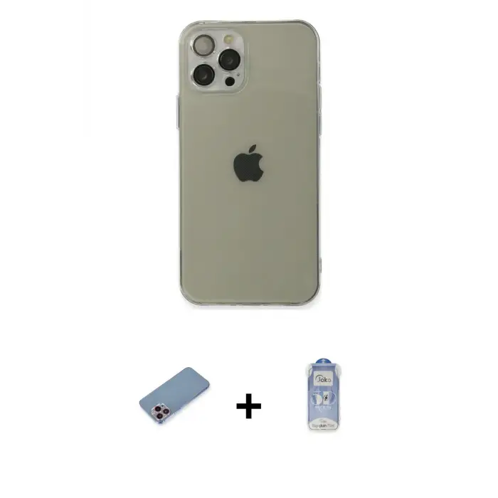 ieg™ iPhone 12 Pro Max Kılıf Ahenk Doku - Siyah Joko Magic 5D Cam + Shine Kamera Lens Koruma Cam - PE