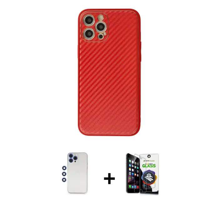 ieg™ iPhone 12 Pro Max Kılıf Ahenk Işık - Şeffaf Temperli Cam Ekran Koruyucu + Shine Kamera Lens - LT