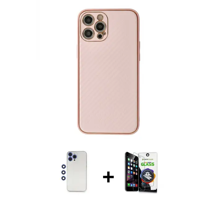 ieg™ iPhone 12 Pro Max Kılıf Ahenk Işık - Şeffaf Temperli Cam Ekran Koruyucu + Shine Kamera Lens - LT