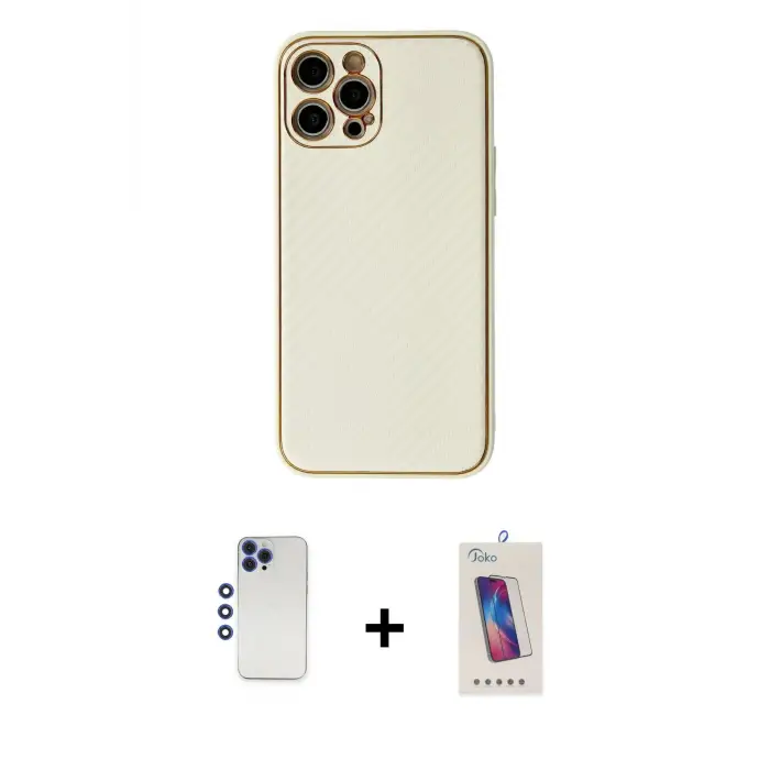 ieg™ iPhone 12 Pro Max Kılıf Ahenk Işık - Siyah Joko 5D Cam + Shine Kamera Lens - LT