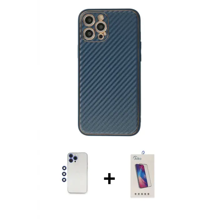 ieg™ iPhone 12 Pro Max Kılıf Ahenk Işık - Siyah Joko 5D Cam + Shine Kamera Lens - LT