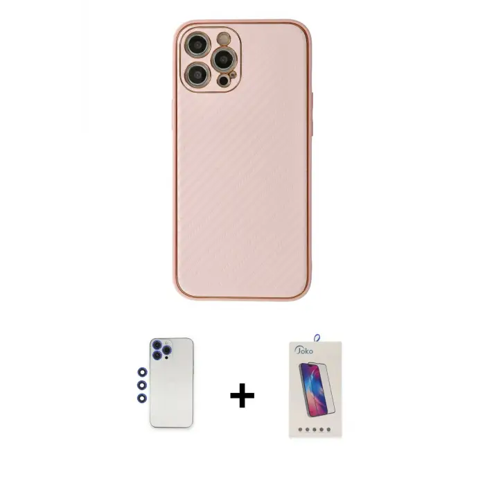 ieg™ iPhone 12 Pro Max Kılıf Ahenk Işık - Siyah Joko 5D Cam + Shine Kamera Lens - LT