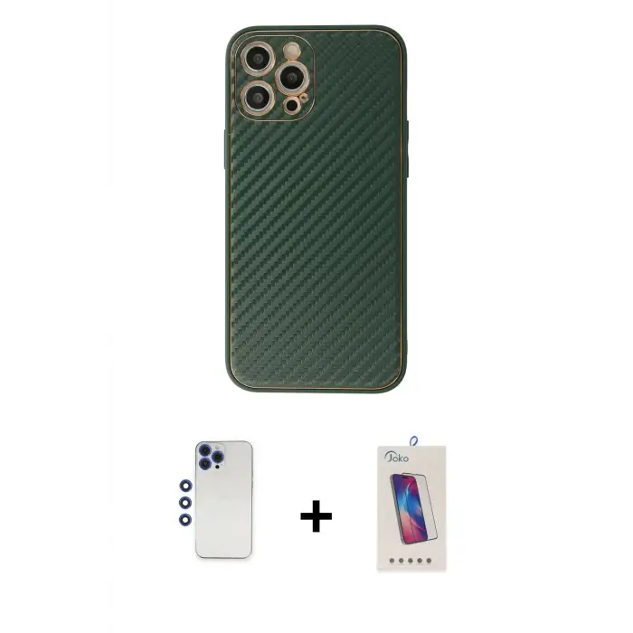 ieg™ iPhone 12 Pro Max Kılıf Ahenk Işık - Siyah Joko 5D Cam + Shine Kamera Lens - LT