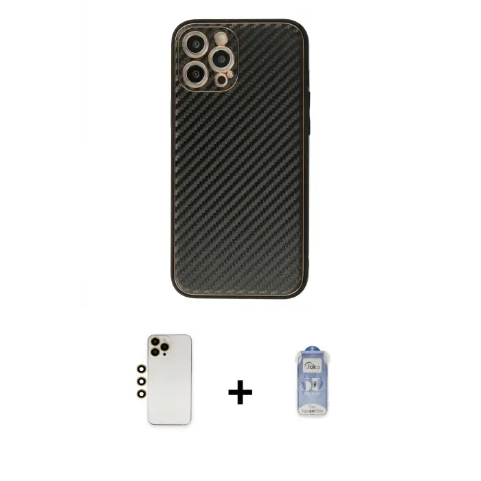 ieg™ iPhone 12 Pro Max Kılıf Ahenk Işık - Siyah Joko Magic 5D Cam + Shine Kamera Lens - GD