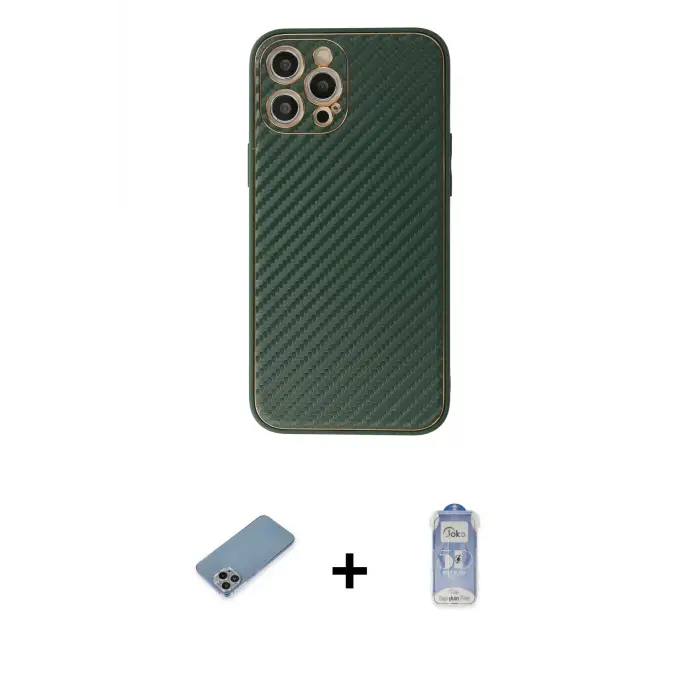 ieg™ iPhone 12 Pro Max Kılıf Ahenk Işık - Siyah Joko Magic 5D Cam + Shine Kamera Lens Koruma Cam - GI