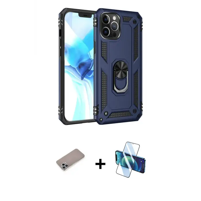ieg™ iPhone 12 Pro Max Kılıf Ahenk Klasik Koleksiyonu - Siyah 3D Antistatik Seramik Nano Ekran Koruyucu + Shine Kamera Lens Koruma Cam - SABE