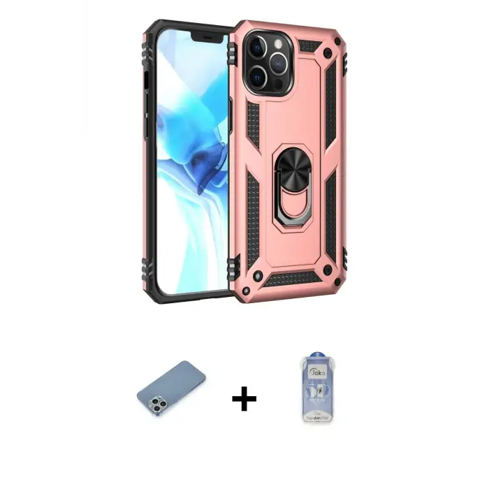 ieg™ iPhone 12 Pro Max Kılıf Ahenk Klasik Koleksiyonu - Siyah Joko Magic 5D Cam + Shine Kamera Lens Koruma Cam - GS