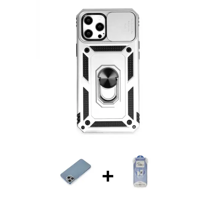 ieg™ iPhone 12 Pro Max Kılıf Ahenk Klasik - Siyah Joko Magic 5D Cam + Shine Kamera Lens Koruma Cam - GI